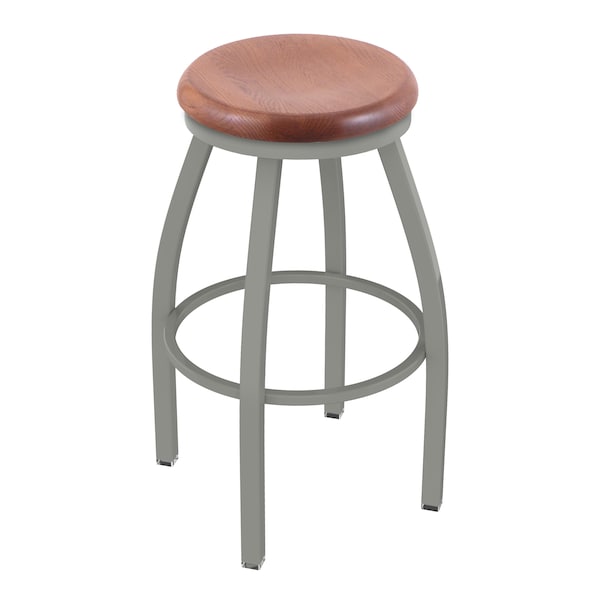 25" Swivel Counter Stool, Nickel Finish, Med Oak Seat